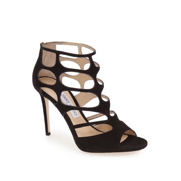 JIMMY CHOO Ren 100 Black Suede Cut-out Sandals - Picture 3 of 11